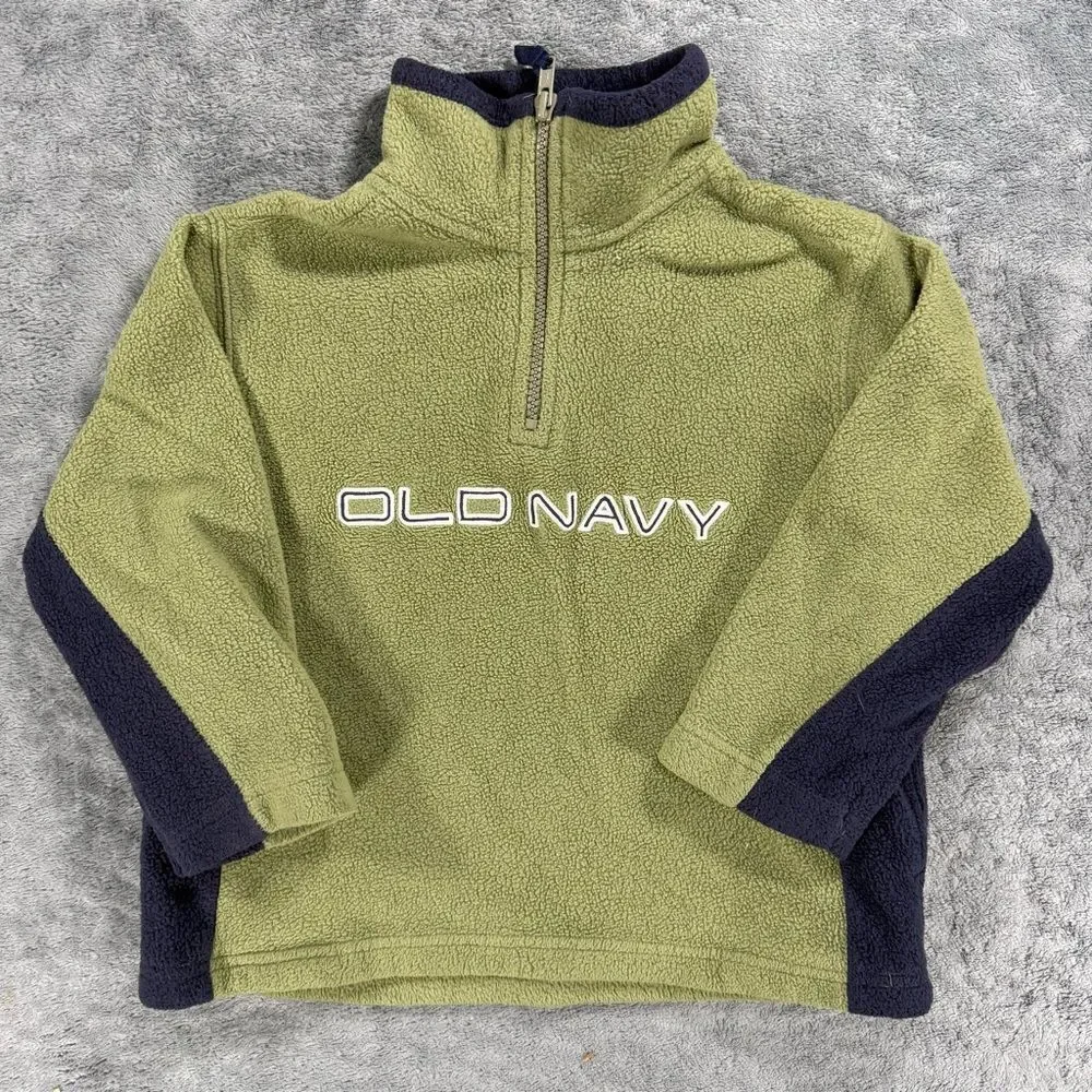 Vintage 90s Old Navy Quarter Zip Fleece Pullover Retro Olive Green Navy Y2K
